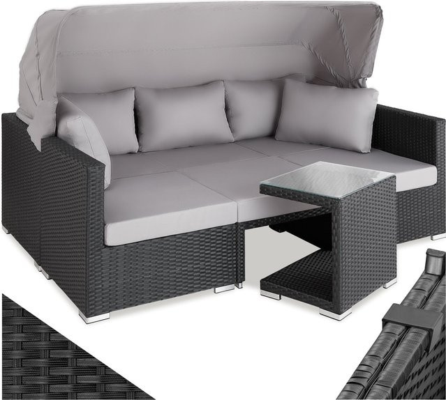 tectake Aluminium Rattan Lounge San Marino Schwarz, wetterfest und UV-beständig, mit Polstern, B/T/H: 199 x 68 x 131 cm - Bild 1