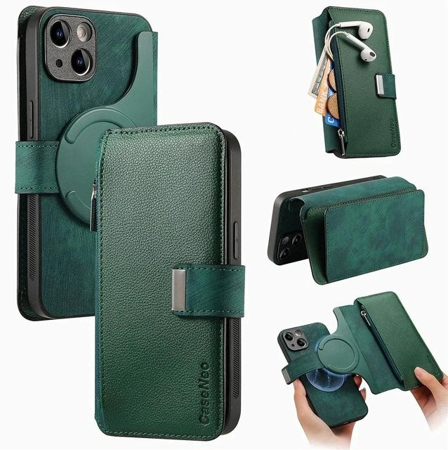2-in-1 Magnetische Lederhülle mit abnehmbarem Kartensteckplatz für Apple iPhone, Farbe: Grün - Bild 1