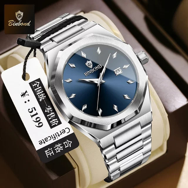 BINBOND Armbanduhr Edelstahl, Quarz, Blau, Herren - Bild 1