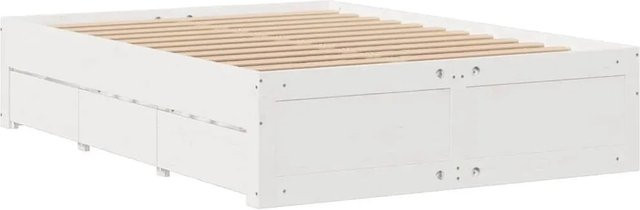 vidaXL Massivholzbett aus Kiefernholz mit Schubladen in Weiß, B/T/H: 140 x 190 cm - Bild 1