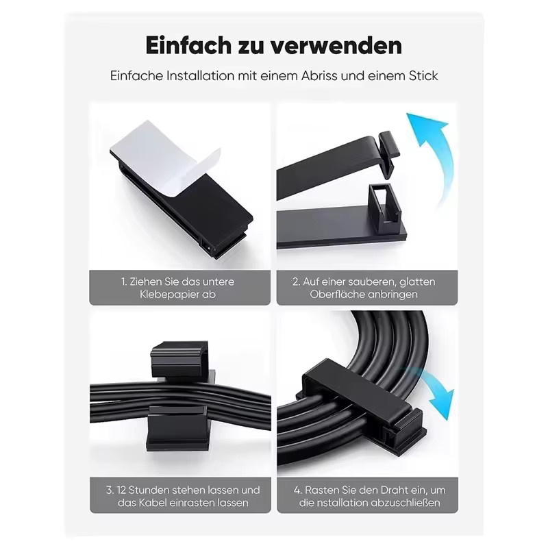 10 Stück Selbstklebende Kabel Organizer Clips aus Kunststoff für USB-C und Datenkabel in Schwarz und Weiß - Bild 4