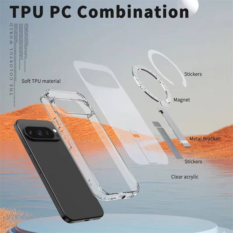 Magnetische Schutzhülle mit Metall-Kickstand für Google Pixel 9 und Pixel 10 Serie, MagSafe kompatibel, transparent/blau - Bild 5