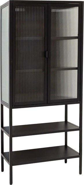 Osoltus Vitrine Schrank Cube im Industrial Design mit Riffelglas und Stahl, Schwarz, H: 146 cm, B: 60 cm, T: 35 cm - Bild 1