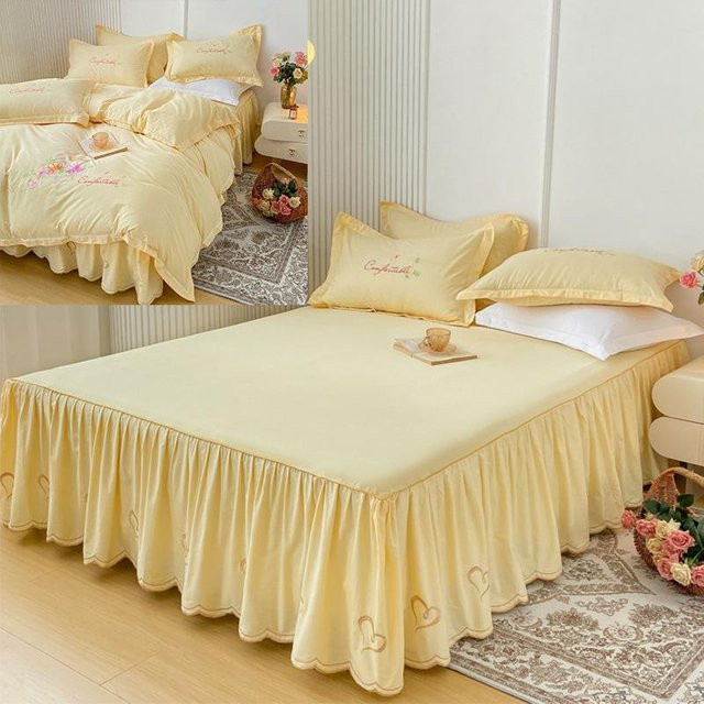 Vier-teiliges Bettwäsche-Set aus besticktem Baumwoll-Twill im Prinzessin-Stil, Farbe Beige, B/T/H: 120 x 200 cm - Bild 1