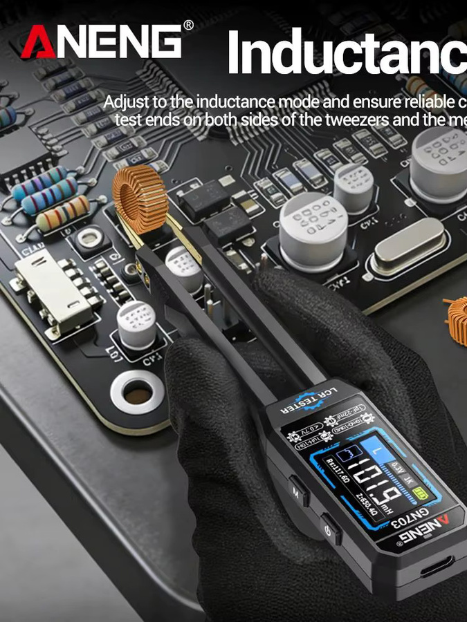 ANENG GN703 Digitales LCR-Bridgemeter in Schwarz: Tragbares USB-aufladbares Messgerät mit Diodentester für die Elektronik-Reparatur (100Hz, 1KHz, 10KHz) - Bild 6