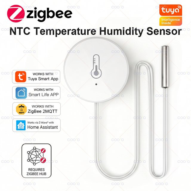 Tuya Zigbee NTC-Sonde Temperatur- und Feuchtigkeitssensor in Weiß zur Messung der Flüssigkeitstemperatur für Pool, Badewanne, Kühlschrank und Gefrierschrank, kompatibel mit Z2M und Smart Life Hub - Bild 1