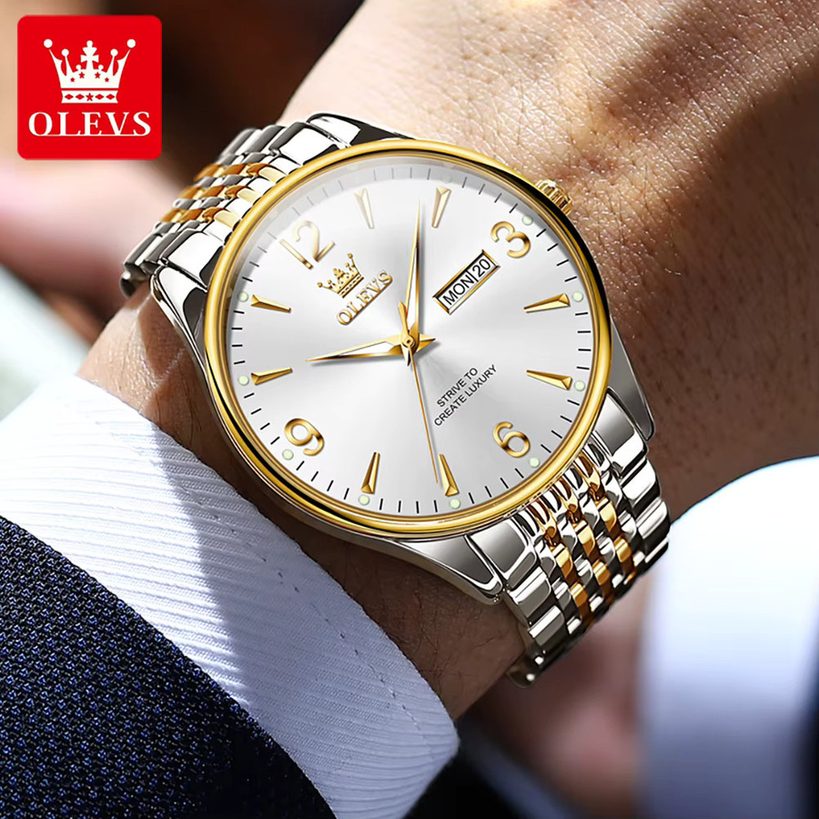 OLEVS Digitaluhr, Quarz, Edelstahl, Bicolor, Weiß, Herren - Bild 4