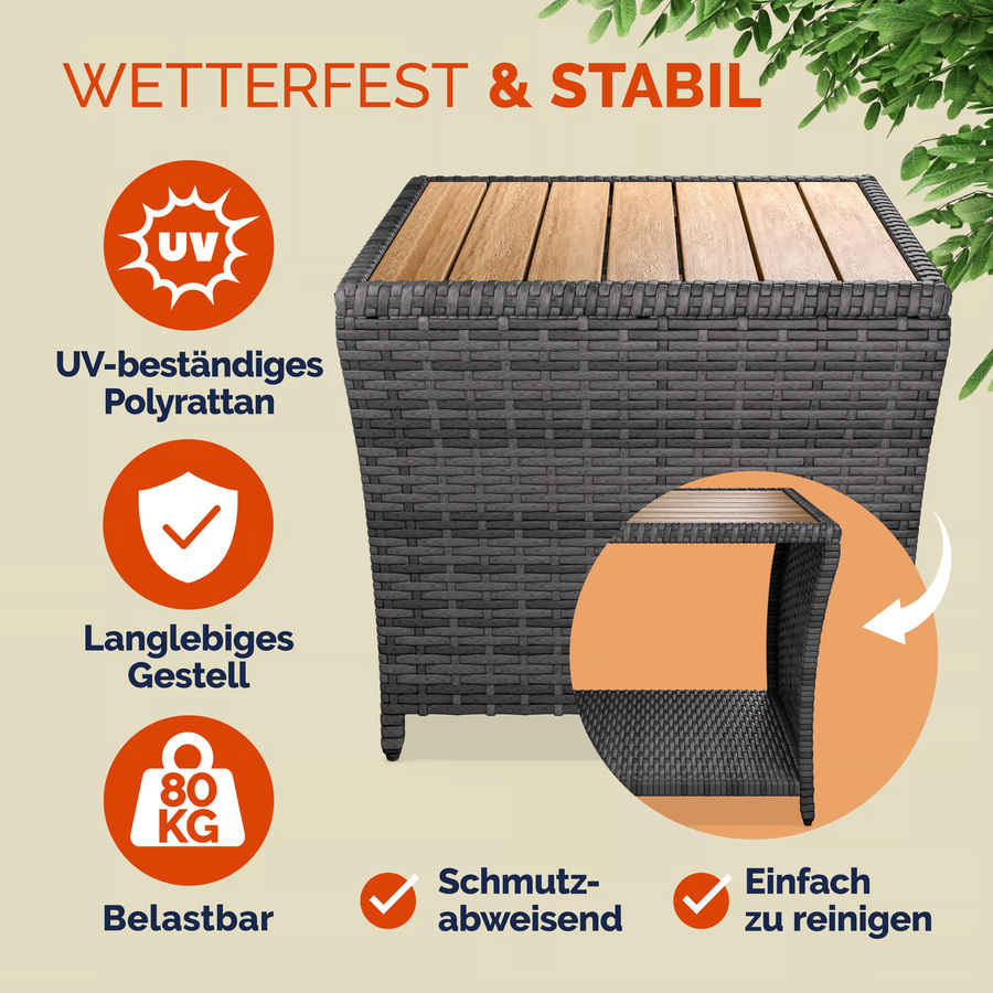 CASARIA Beistelltisch aus Polyrattan und Akazienholz in Grau für In- und Outdoor, B/T/H: 40 x 45 x 45 cm - Bild 2