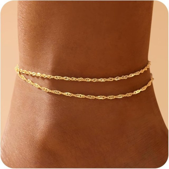 RUIYI Fußkettchen-Set, 14 Karat vergoldeter Edelstahl, Gold, Damen - Bild 1