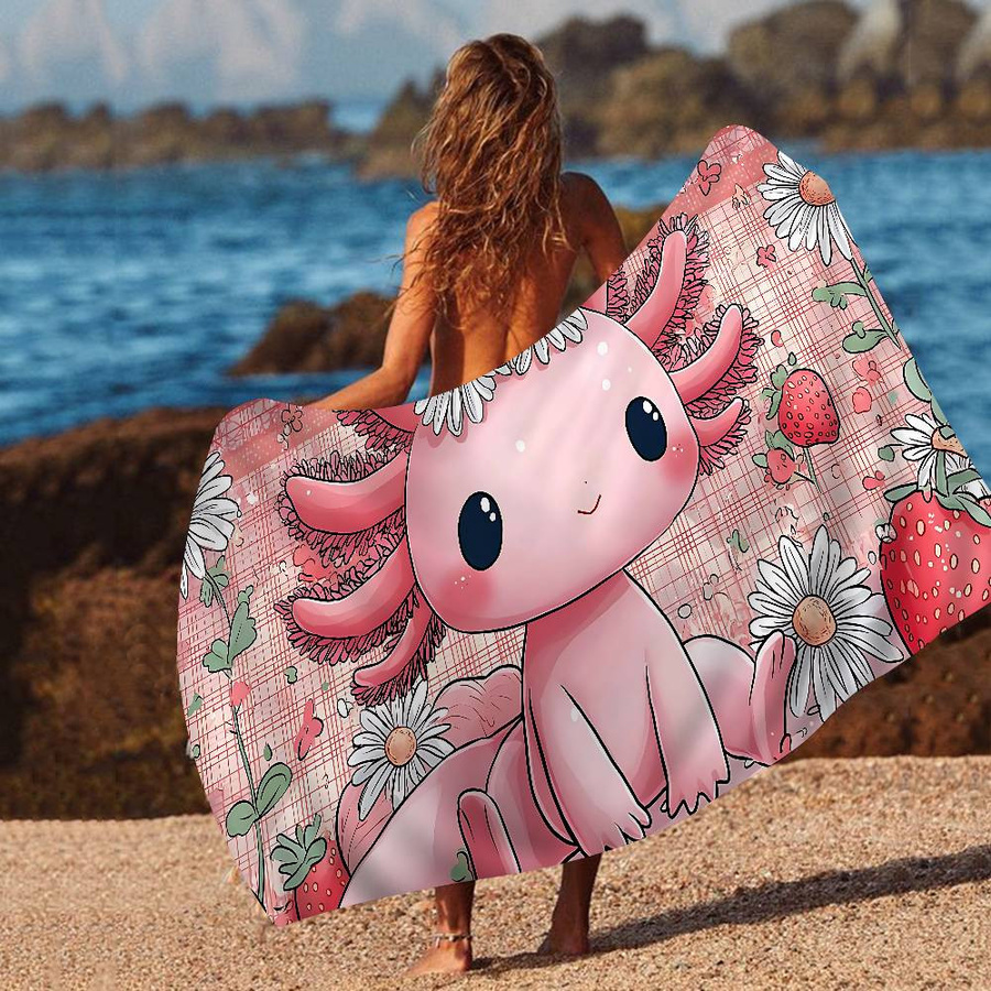 Weiches Axolotl Badetuch aus Mikrofaser und Baumwolle für Kinder in Pink, B/B: 30 x 30 cm - Bild 3