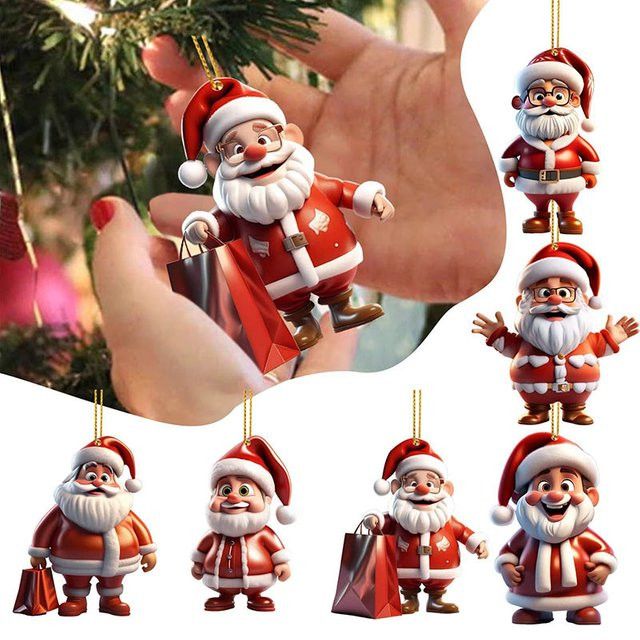 6-teiliges Weihnachtsmann Set aus flachem Acryl als Anhänger für Auto, Schlüssel oder Rucksack - Bild 1