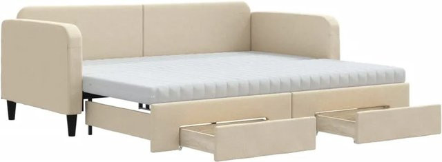 vidaXL Tagesbett ausziehbar mit Schubladen in Creme, gepolstert mit Stoff und Schaumstoff, B/T/H: 90 x 200 cm - Bild 1