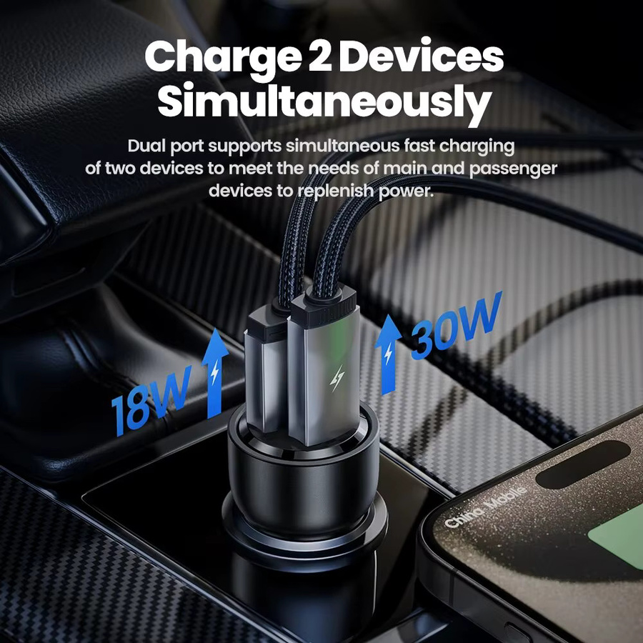 Toocki USB-C Auto-Ladegerät mit 48W PD und QC 3.0 Schnellladefunktion in Schwarz - Bild 2