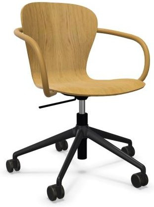 Thonet S 220 Fdrw Drehstuhl aus Eiche in Braun mit Armlehnen und Rollen - Bild 1