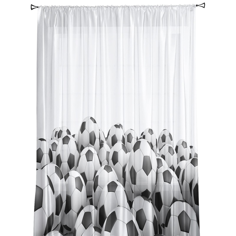 Fußball Motiv Gardine aus Tüll Voile Organza in Weiß, Breite: 135 cm, Höhe: 115 cm - Bild 3