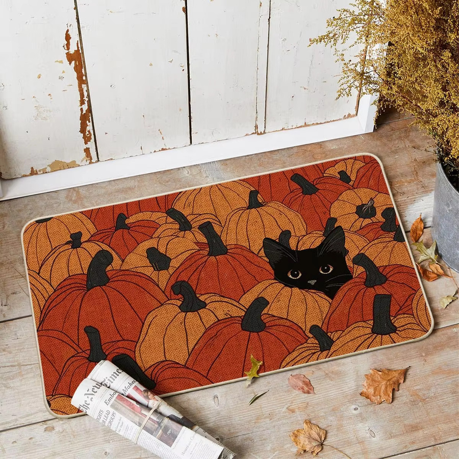VIKAMA Fußmatte Black Cat Pumpkin Herbst Dekoration, Rechteckig, Schwarz und Orange, B/T: 60 x 40 cm - Bild 3