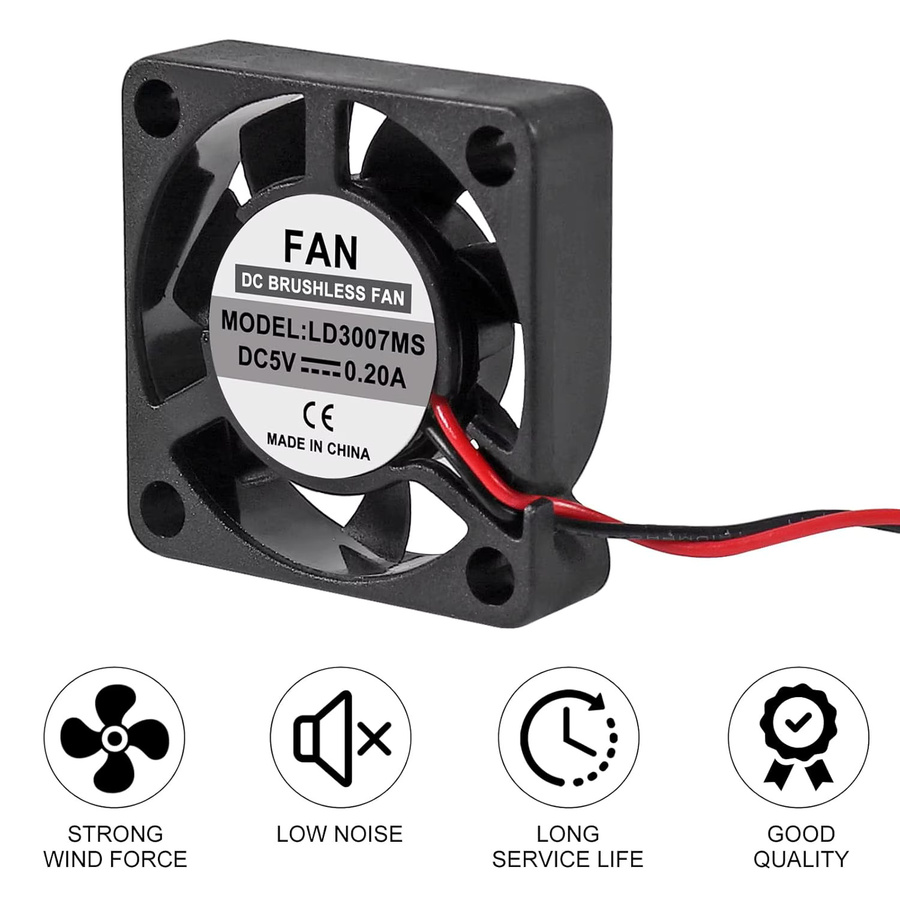 AOKIN 4er Set Lüfter Schwarz für Raspberry Pi 4 und Pi 3 B+, bürstenlos, 30 x 30 x 7 mm, 3,3V 5V DC - Bild 6