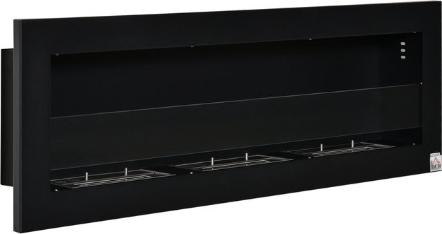 HOMCOM Ethanol-Kamin Bio-Ethanol-Brenner aus Stahl mit gehärtetem Glas in Schwarz, 3 Brennboxen, 1l, 2000W, wandmontiert - Bild 1