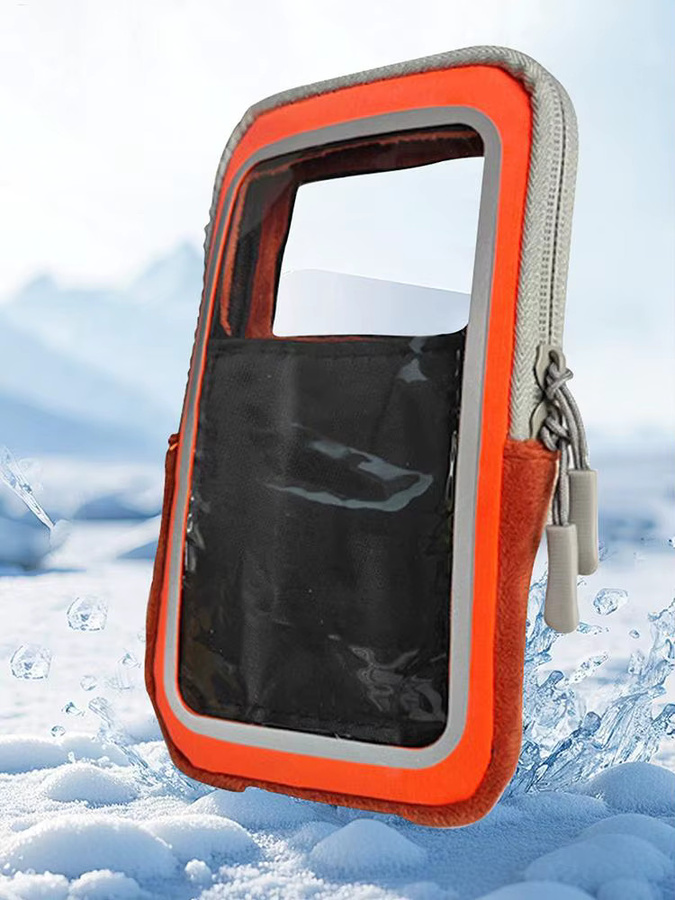 Wasserdichte Thermo-Telefonhülle in Orange mit Touchscreen-Funktion als Schutztasche für Skifahren, Snowboarden und Outdoor-Aktivitäten im Winter - Bild 4