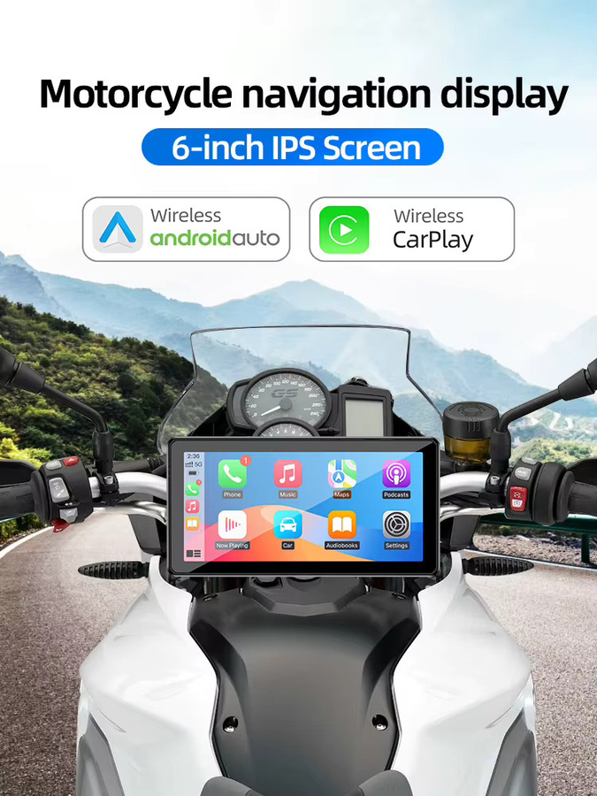 AKAMATE Motorrad Navigation Display mit 6 Zoll Bildschirm, Drahtlose CarPlay und Android Auto, Wasserdicht, Bluetooth, Schwarz - Bild 7