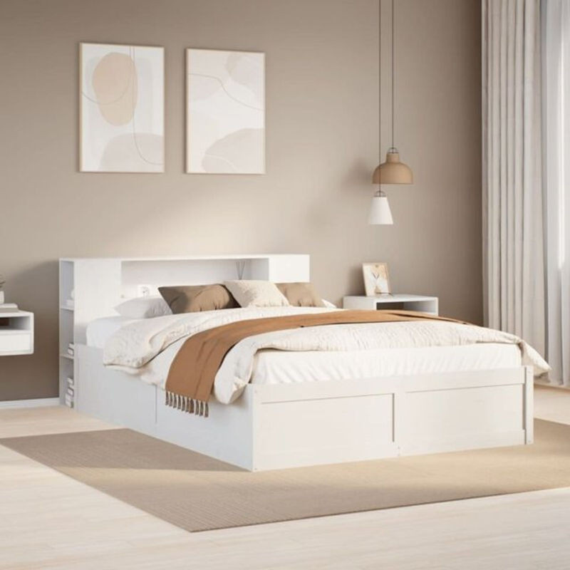 Massivholzbett aus Kiefer in Weiß von vidaxl, Landhausstil und minimalistisches Design, B/T: 135 x 190 cm - Bild 1