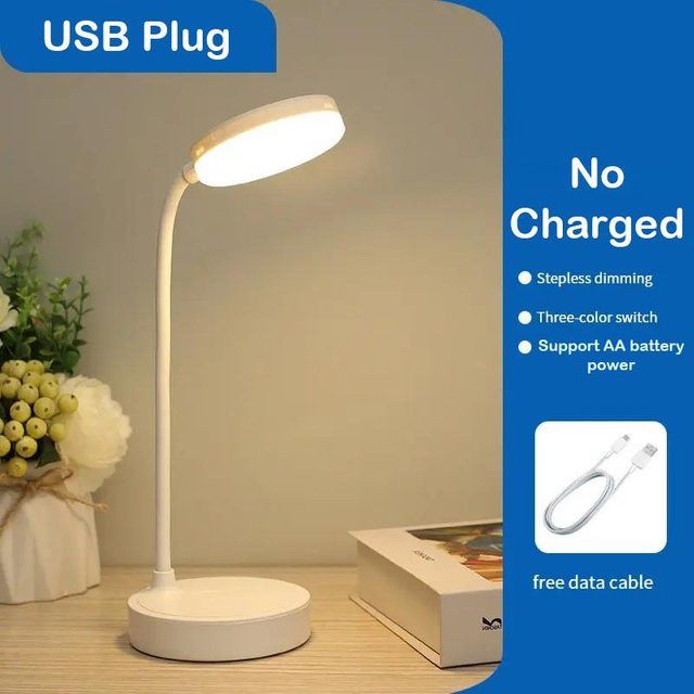 Cosy Homes Tragbare Mini-LED-Schreibtischlampe in Weiß, dimmbar mit USB-Anschluss und integrierter Leuchtmittel für Schlafzimmer und zum Lesen - Bild 1