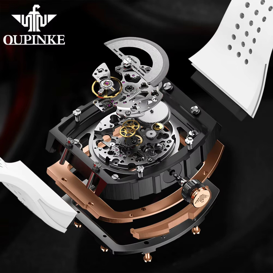 OUPINKE Armbanduhr, Automatik, Tonneau, Roségold, Schwarz, Herren - Bild 3