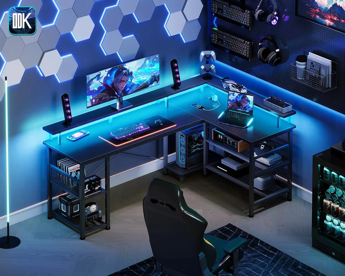 Coleshome Gaming Tisch mit LED und reversibler Platte in Schwarz, B: 150 cm, T: 102 cm - Bild 2