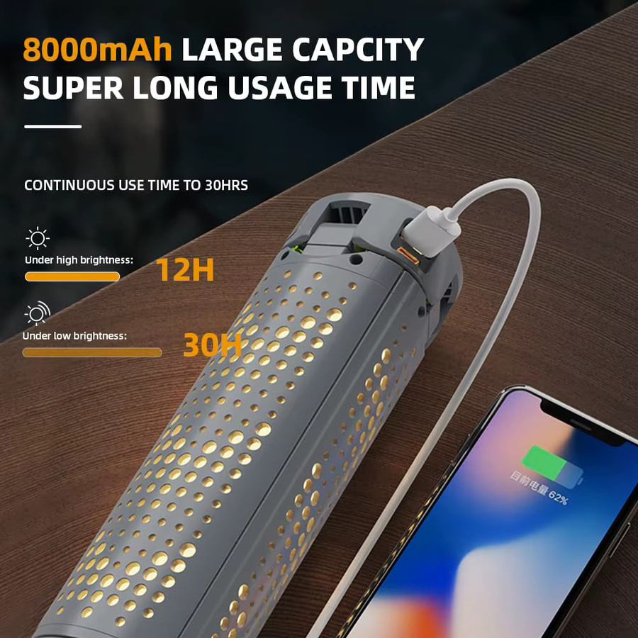 BALDR Klappbare Campingleuchte mit 8000 mAh Akku, USB wiederaufladbare LED Teleskoplaterne in Grau mit Powerbank-Funktion und wasserdichtem Design für den Garten und Außenbereich - Bild 6