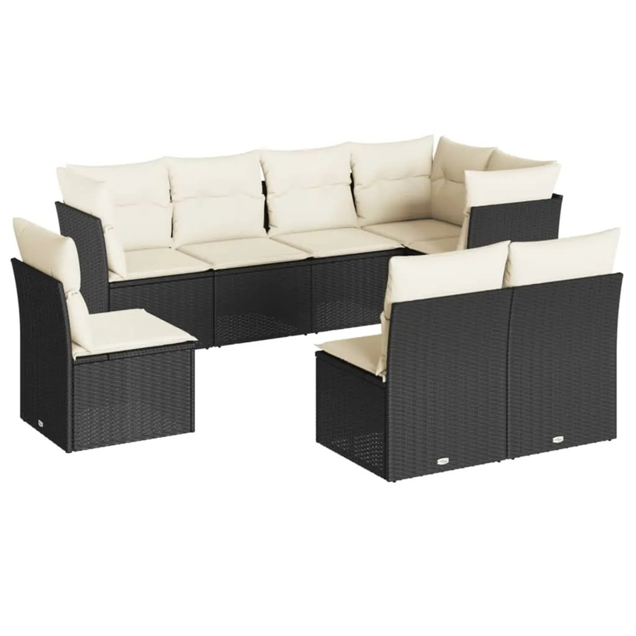 vidaXL 8-tlg. Garten-Sofagarnitur in L-Form aus Poly-Rattan in Schwarz mit Kissen und Stauraum Modell 69 - Bild 2