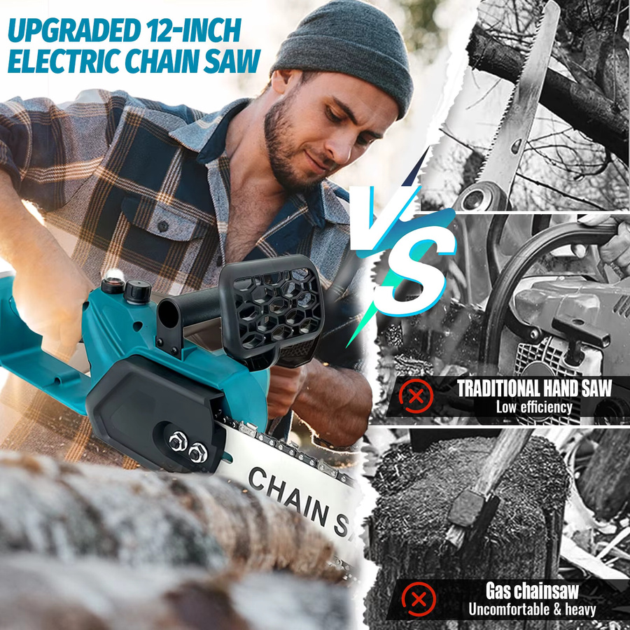 Makita 12-Zoll Akku-Kettensäge 400W Komplettset mit zwei Akkus und Sicherheitszubehör kompatibel mit Makita 18V - Bild 5