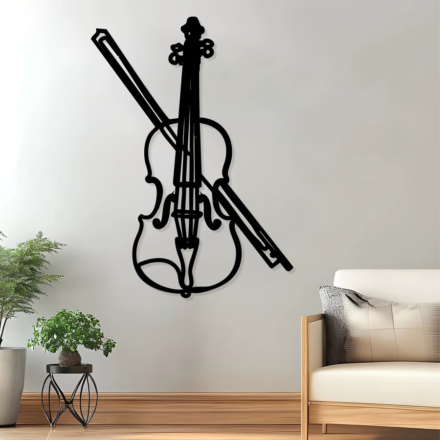 CIFBUY Wandkunst-Skulptur Violine aus Eisen in Schwarz, wetterbeständige Musik-Wanddekoration für Garten und Wohnzimmer - Bild 2