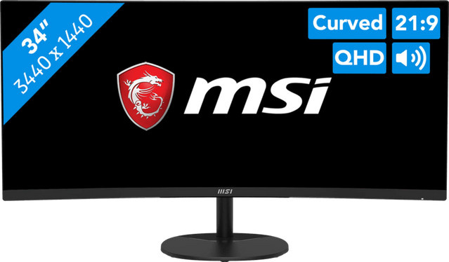 MSI PRO MP341CQ E12 Curved Gaming Monitor, 34 Zoll, QHD 1440p, VA Panel, Schwarz - Bild 1