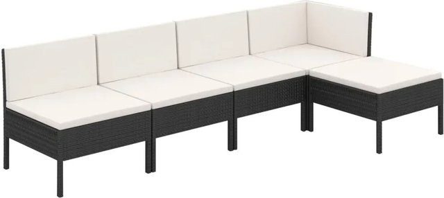 vidaXL 5-tlg Garten-Lounge-Set aus Poly Rattan in Schwarz mit Polsterauflagen und Ottoman in L-Form - Bild 1
