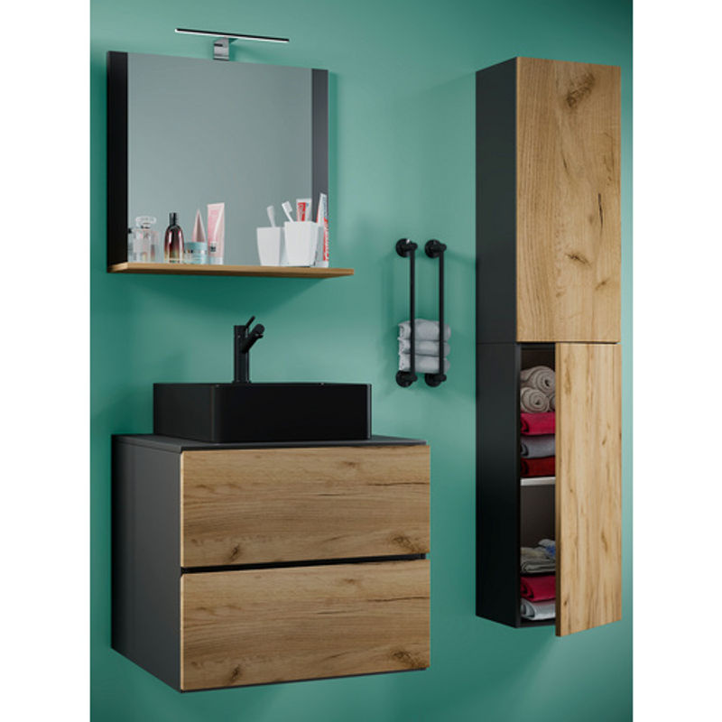 VCM Badmöbel Set Lendas S BL, 4-tlg. Waschplatz-Set mit Keramik-Waschtisch und Spiegel in Anthrazit, Breite: 60 cm - Bild 2