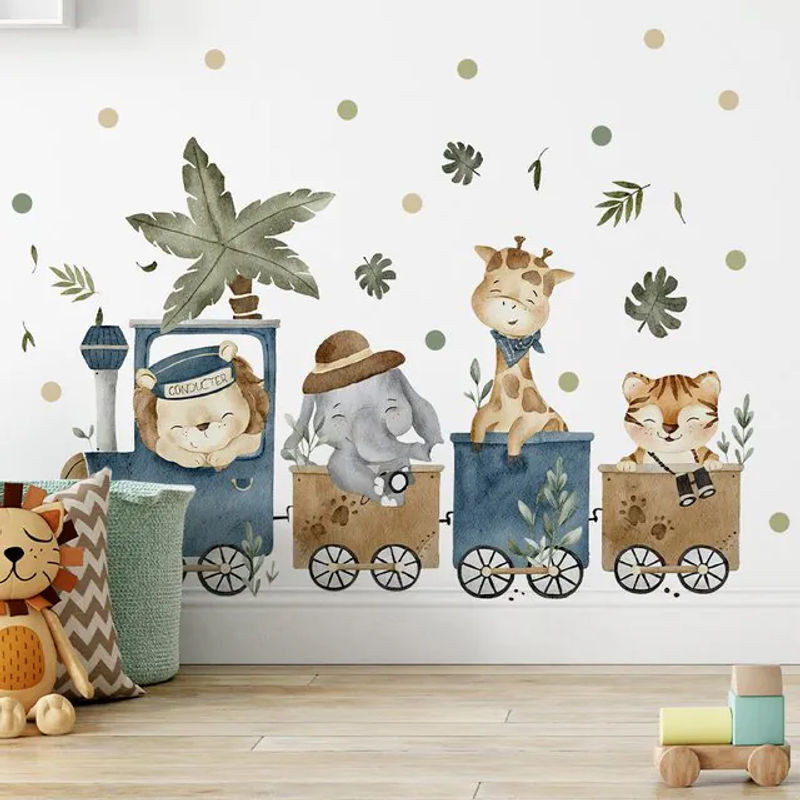 BRUP Cartoon Wandaufkleber mit Dschungeltieren für Kinderzimmer, mehrfarbig, abnehmbare DIY-Tierdeko - Bild 1