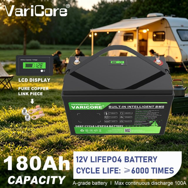 Varicore LiFePO4 Batterie 12V 180Ah Schwarz mit BMS-Schutz für Wohnmobil, Boot, Solarsystem und Camping - Bild 1