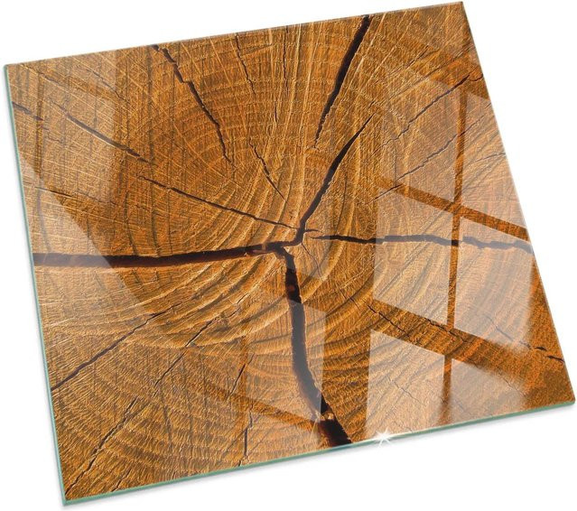 Tulup Kamin-Glasplatte mit Holzmaserung im Querschnitt, Farbe Orange, B/B: 60 x 60 cm - Bild 1