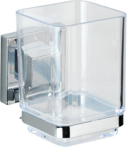 WENKO Zahnputzbecher Vacuum-loc Quadro aus Edelstahl in Silber und Transparent, Wandmontage - Bild 1