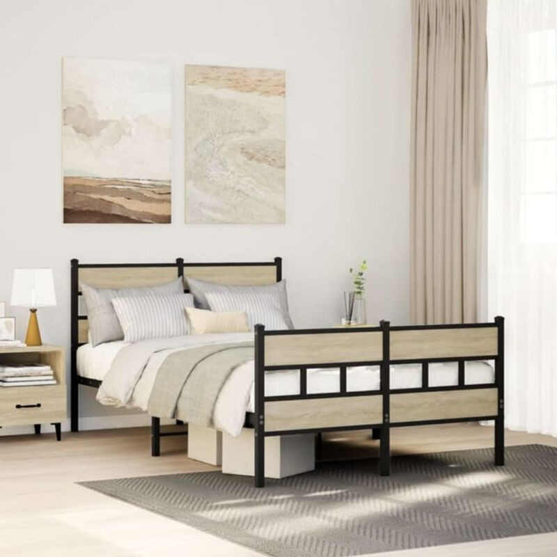 Metallbett Vidaxl in Sonoma-Eichen-Optik und Schwarz, B/T/H: 120 x 190 x 91,5 cm - Bild 1
