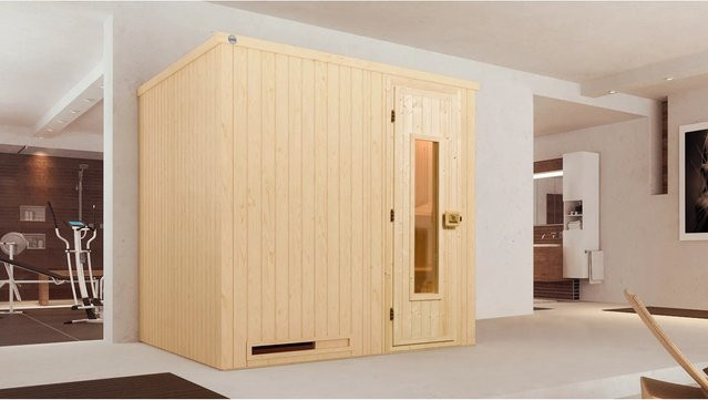 Weka Elementsauna Halmstad aus Fichtenholz mit 7,5 kW Sparset und Holztür, Farbe: Braun/Beige, B/H/T: 194 x 199 x 177 cm - Bild 1