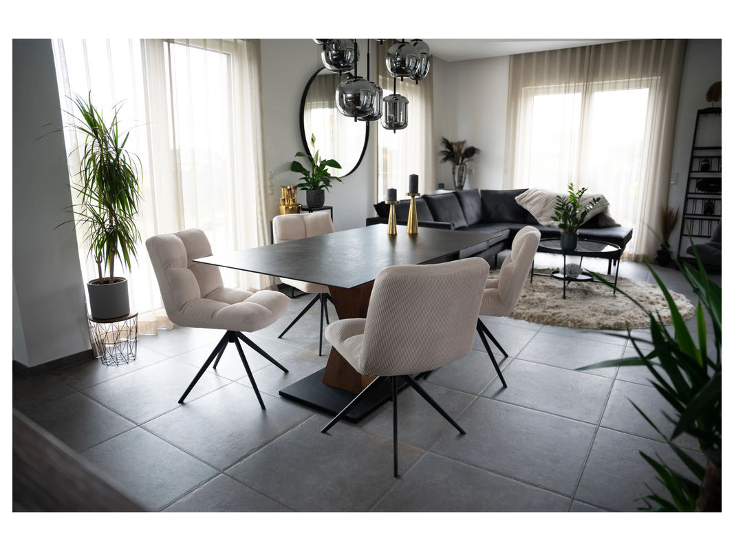 HOME DELUXE Esszimmerstuhl NODA 2er Set drehbar in Cord Creme und Metall - Bild 5