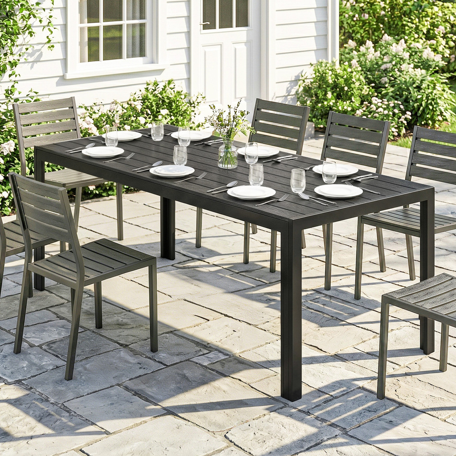 Outsunny Gartentisch aus Aluminium und WPC in Schwarz, modern und UV-beständig, B/T/H: 190 x 84,5 x 72 cm - Bild 2