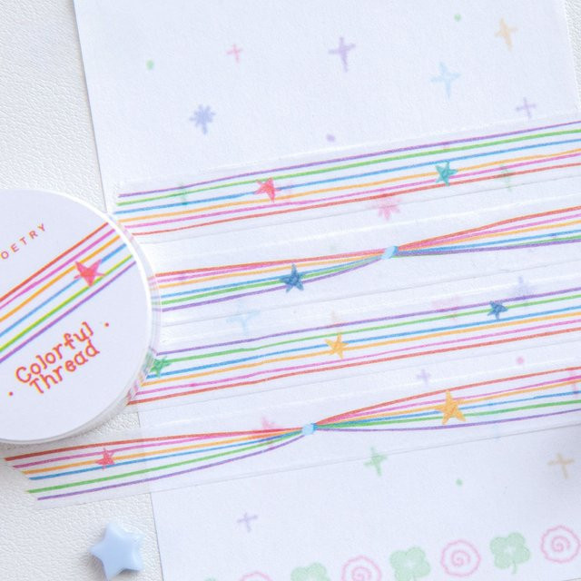 Washi-Tape mit bunten Punkten, Sternen und Landschaftsmotiven für Scrapbooking und DIY-Collagen, Breite: 1 cm, Länge: 200 cm, Mehrfarbig - Bild 1