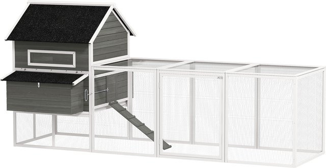 PawHut Hühnerstall aus Holz mit Auslauf und 2 Nistkästen, Dunkelgrau, B/T/H: 347 x 160 x 150 cm - Bild 1