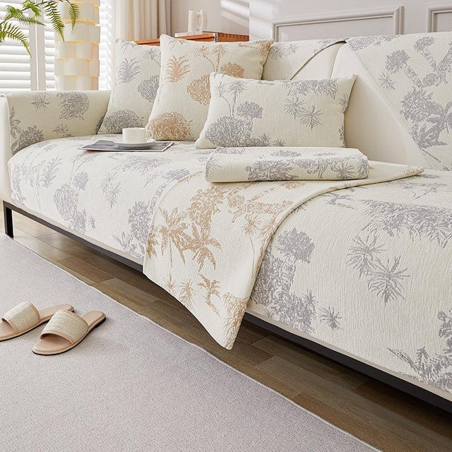 Super Six Jacquard Sofabezug aus Chenille in Grau und Weiß, rutschfest und waschbar, B/T: 70 x 70 cm - Bild 1