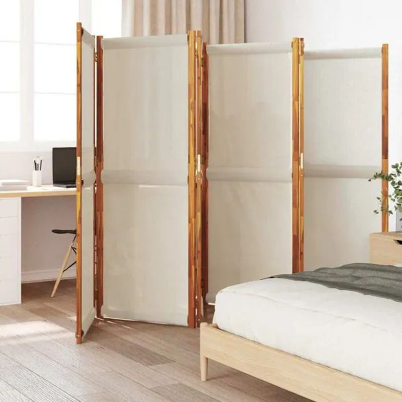 6-tlg. Paravent Vidaxl in Hellgrau aus Holz und Textil, B/H: 420 x 180 cm - Bild 1
