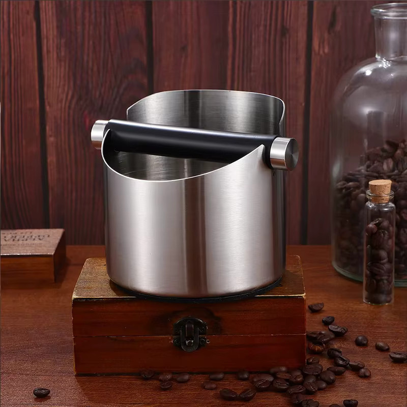 Espresso-Klopfbox aus Edelstahl in Silber, runde Kaffeesatz-Box für Kaffeesatz und Kaffeesatzbehälter - Bild 3