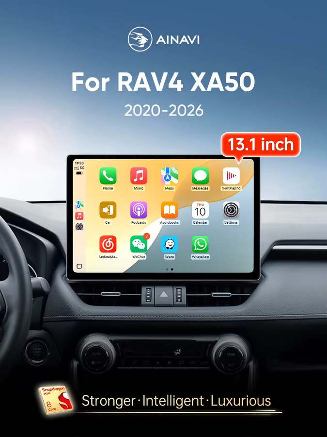 Ainavi Auto Multimedia System für Toyota RAV4 2020 bis 2024 mit 13,1 Zoll 2K Bildschirm, Android Auto, drahtloses CarPlay, 4G und Bluetooth in Schwarz - Bild 5