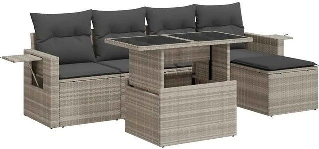 vidaXL 6-teilige Garten-Sofagarnitur aus Poly-Rattan mit Kissen in Hellgrau - Bild 1